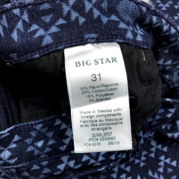 Big Star 31 NWT Womens Blue Aztec Alex Skinny Denim Jeans Jeggings - Picture 5 of 7